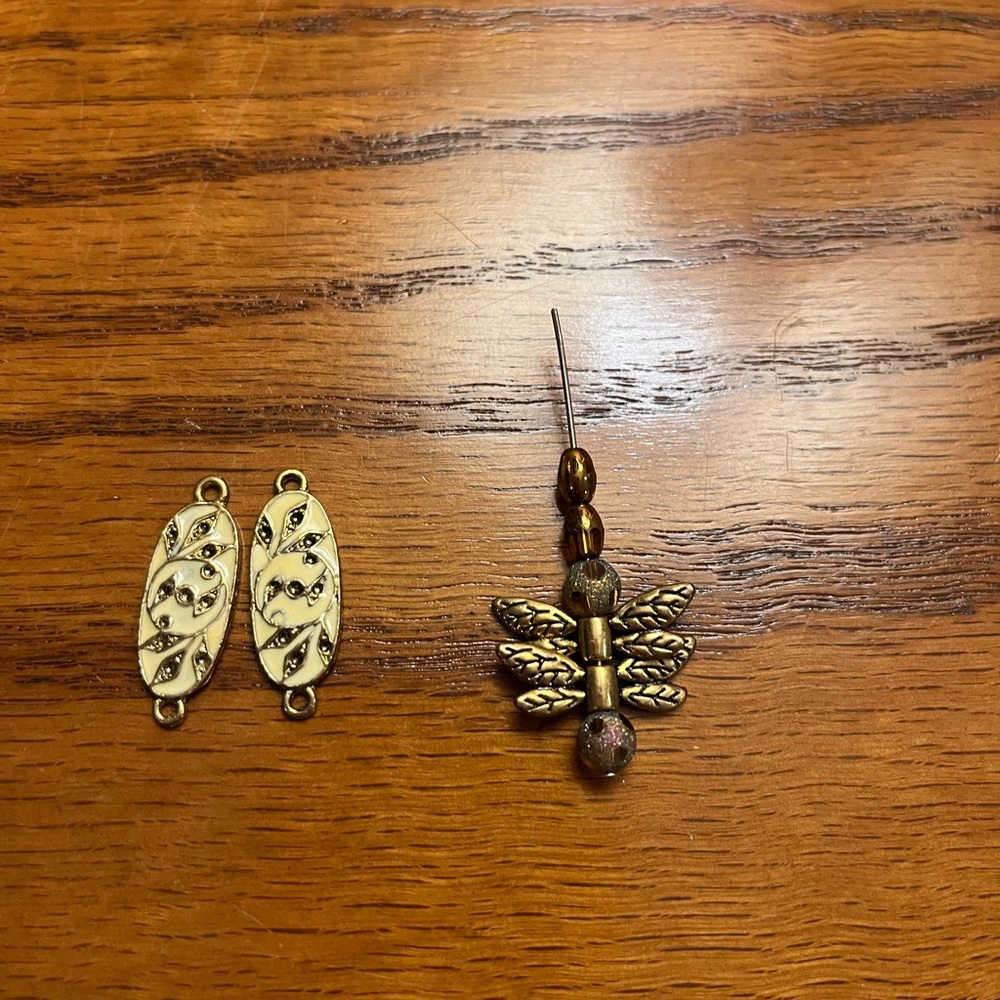 Dragonfly Floral Enamel Link Bead Finding Lot- 8 pieces